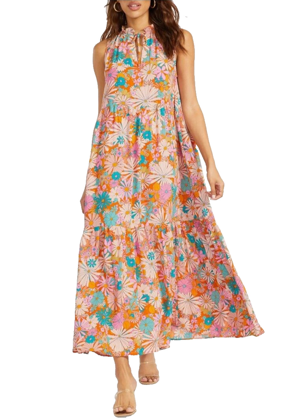 BB Dakota x Steve Madden Maxi Dress S California Soul Floral Halter Tiered Boho